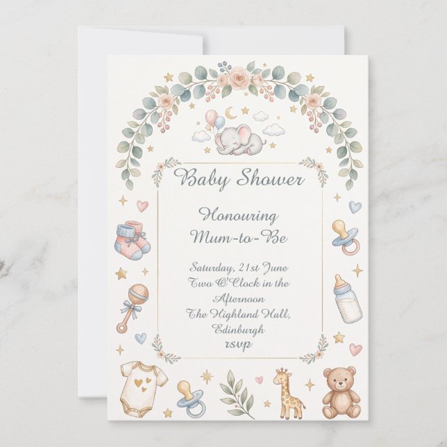 Invitación Fiesta de Bebé de Osito de Peluche (Anverso)