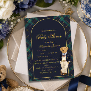 Invitación Fiesta de Bebé de Osito Teddy con Estilo Preppy An