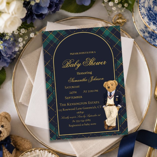 Invitación Fiesta de Bebé de Osito Teddy con Estilo Preppy An (Subido por el creador)