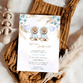 Invitación Fiesta de Bebé de Ositos Gemelos de Pasto Pampas A