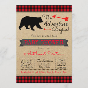 Invitación Fiesta de Bebé de Oso de Cuadro Búfalo Leñador