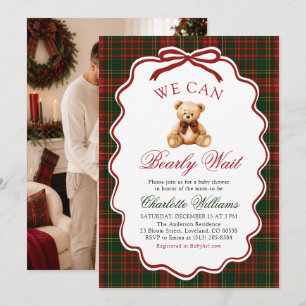 Invitación Fiesta de Bebé de Oso de Peluche de Cuadros de Nav