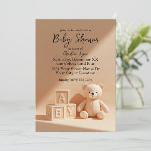 Invitación Fiesta de Bebé de Oso de Peluche Neutro en Género