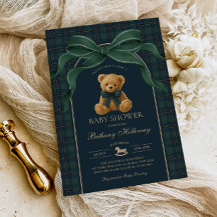 Invitación Fiesta de Bebé de Oso de Peluche Polo Vintage Cuad