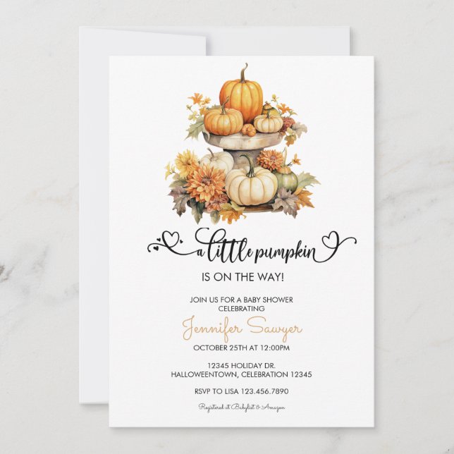 Invitación Fiesta de Bebé de Otoño de Calabaza (Anverso)