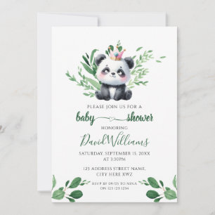Invitación Fiesta de Bebé de Panda Adorable con Vegetación si