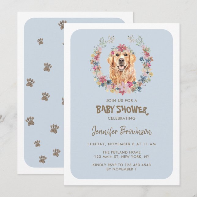 Invitación Fiesta de bebé de perro Retriever Dorado (Anverso / Reverso)