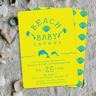 Invitación Fiesta de Bebé de Playa Amarillo y Turquesa Palmas
