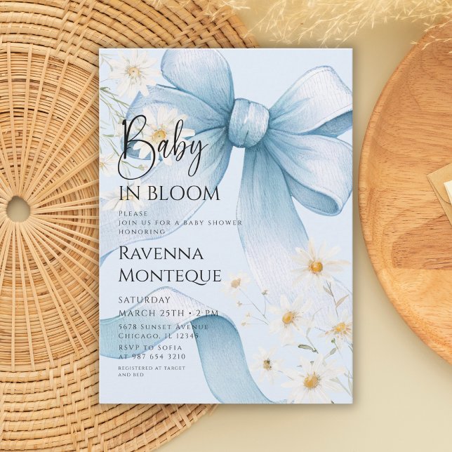Invitación Fiesta de Bebé de Preppy Baby en Flor Azul (Subido por el creador)