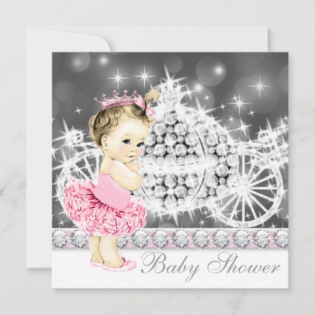 Invitación Fiesta de bebé de princesa bailarina de tutú rosa  (Anverso)
