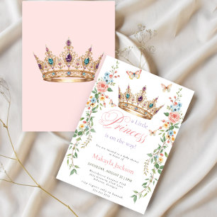 Invitación Fiesta de Bebé de Princesa Dorada Corona Flores Ro