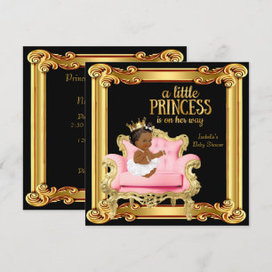 Invitación Fiesta de Bebé de Princesa Étnica Silla Negra Rosa