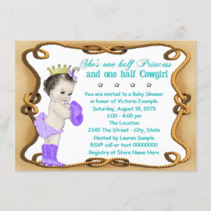 Invitación Fiesta de Bebé de Princesa Vaquera con Morado y Tu