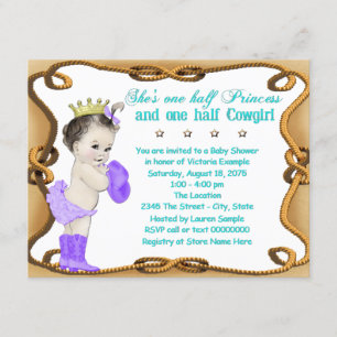 Invitación Fiesta de Bebé de Princesa Vaquera con Morado y Tu