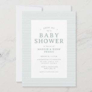 Invitación Fiesta de bebé de raya de seersucker elegante verd