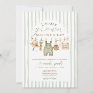 Invitación Fiesta de Bebé de Rayas Verde Salvia Cultivada Loc