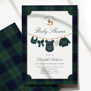 Invitación Fiesta de Bebé de Ropa Verde Clásica de Marina