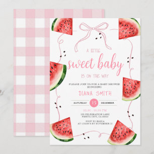Invitación Fiesta de Bebé de Sandía con Lazo Rosa