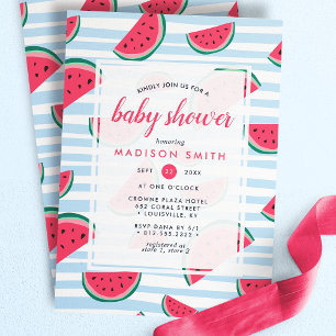 Invitación Fiesta de Bebé de Sandía Verano Rosa Verde Fruta