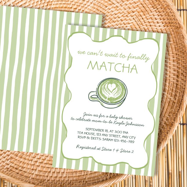Invitación Fiesta de Bebé de Té Verde Matcha Dibujada a Mano (Matcha Green Tea Hand Drawn Baby Shower Invitation)