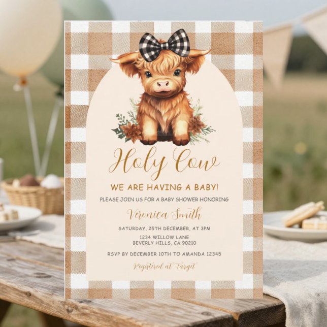 Invitación Fiesta de Bebé de Vaca de las Tierras Altas con Fl (Subido por el creador)