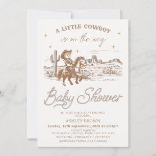 Invitación Fiesta de Bebé de Vaquero Pequeño Occidental Marró