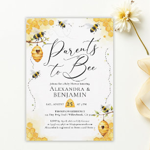 Invitación Fiesta de Bebé de Verano Acuarela Padres Abeja