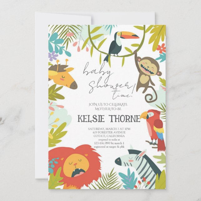 Invitación Fiesta de bebé de vida salvaje de la selva (Anverso)