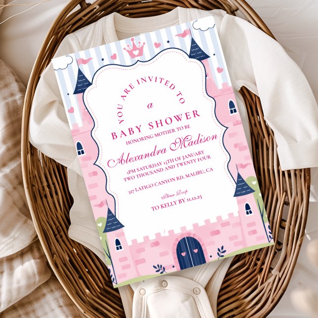 Invitación Fiesta de Bebé del Castillo de la Princesa Rosa Ad (Subido por el creador)