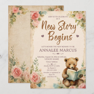 Invitación Fiesta de Bebé del Oso Floral Rosa Vintage