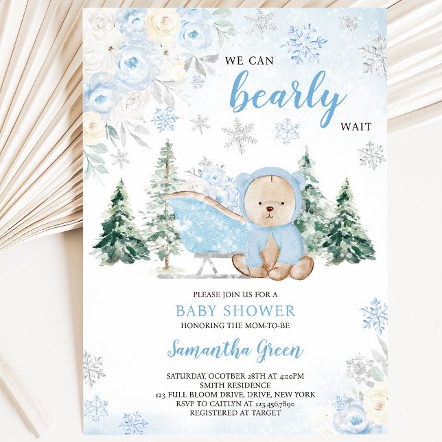 Invitación Fiesta de Bebé del Oso Invernal Azul (Subido por el creador)