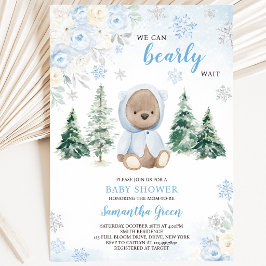 Invitación Fiesta de Bebé del Oso Invernal Azul