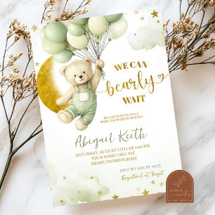 Invitación Fiesta de Bebé del Oso Verde y Globo Niño