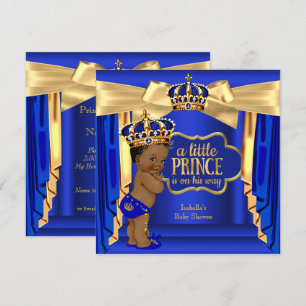 Invitación Fiesta de Bebé del Príncipe Azul Real Corona Dorad