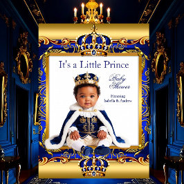 Invitación Fiesta de Bebé del Príncipe Étnico Azul Real Dorad
