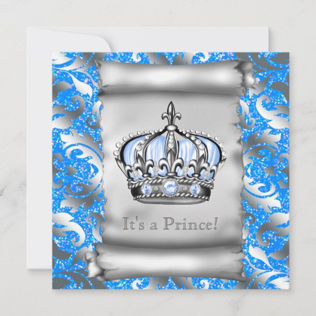 Invitación Fiesta de bebé del Príncipe Real Azul Regio (Anverso)