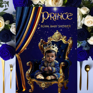 Invitación Fiesta de Bebé del Príncipe Real Étnico Silla Azul