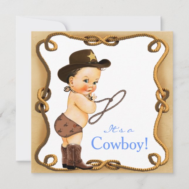Invitación Fiesta de Bebé del Vaquero Adorable (Anverso)