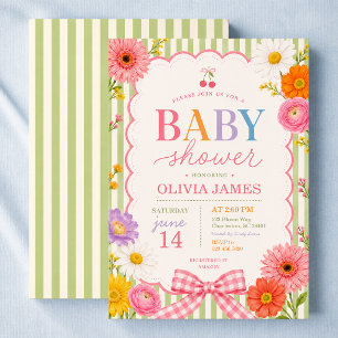 Invitación Fiesta de Bebé Dopamina Floral Colorida Feliz