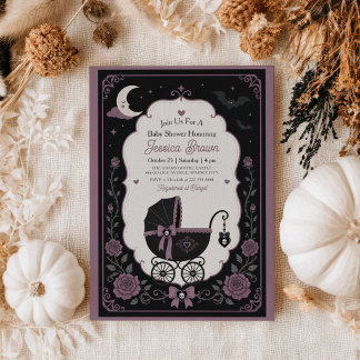 Invitación Fiesta de Bebé Elegante Cochecito Gótico de Hallow