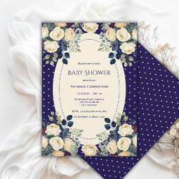 Invitación Fiesta de Bebé Elegante con Lunares Azules y Crema
