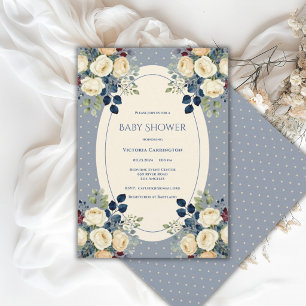 Invitación Fiesta de Bebé Elegante con Lunares Azules y Crema