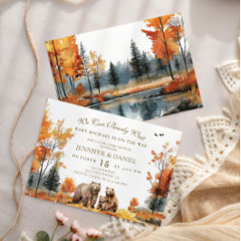 Invitación Fiesta de Bebé Elegante Familia de Osos de Otoño e