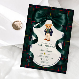 Invitación Fiesta de Bebé Elegante Oso de Peluche Polo