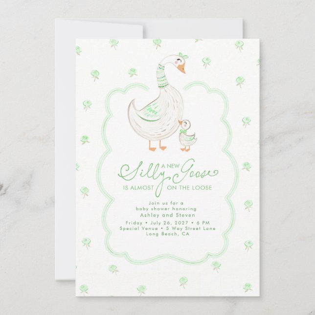 Invitación Fiesta de Bebé Elegante y Neutral Silly Goose (Anverso)