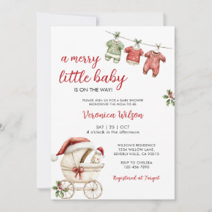 Invitación Fiesta de Bebé en Cochecito de Navidad Alegre Niña