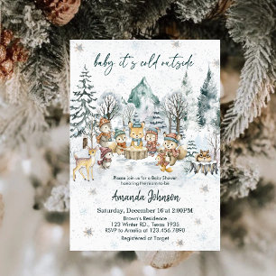 Invitación Fiesta de Bebé en el Bosque Invernal "Es frío afue