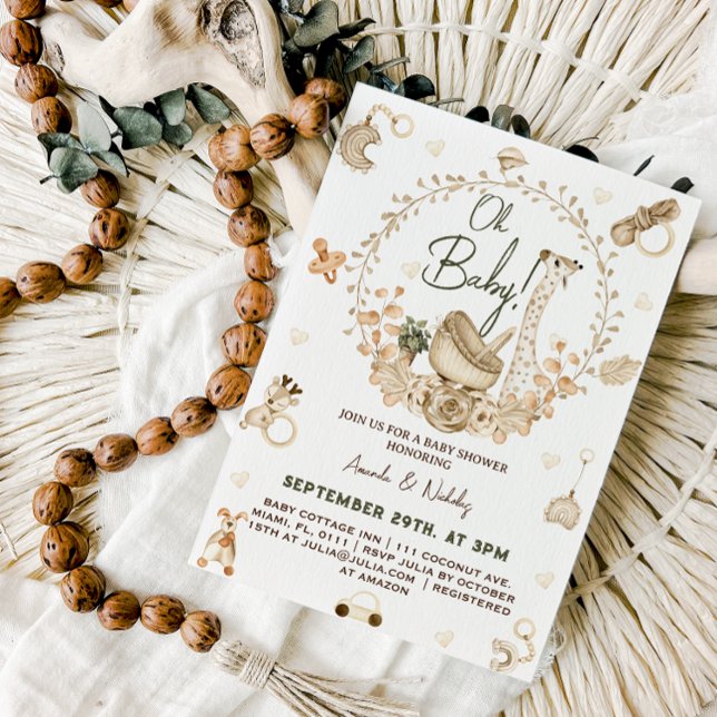Invitación Fiesta de Bebé en Guardería Boho de Jirafa (Subido por el creador)