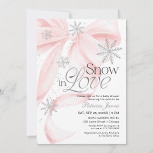 Invitación Fiesta de Bebé en Invierno Pink Bow Snow in Love