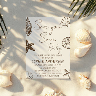 Invitación Fiesta de Bebé en la Playa Costera Neutral Oceano 